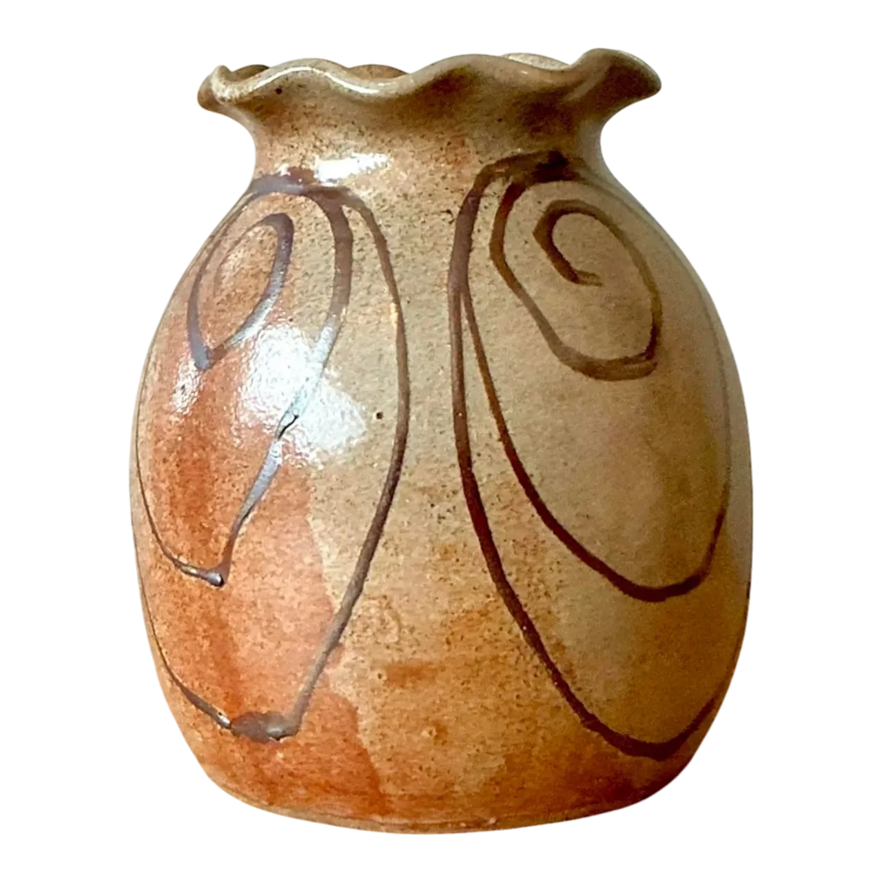 Vintage Boho Original Studio Pottery Ruffle Vase