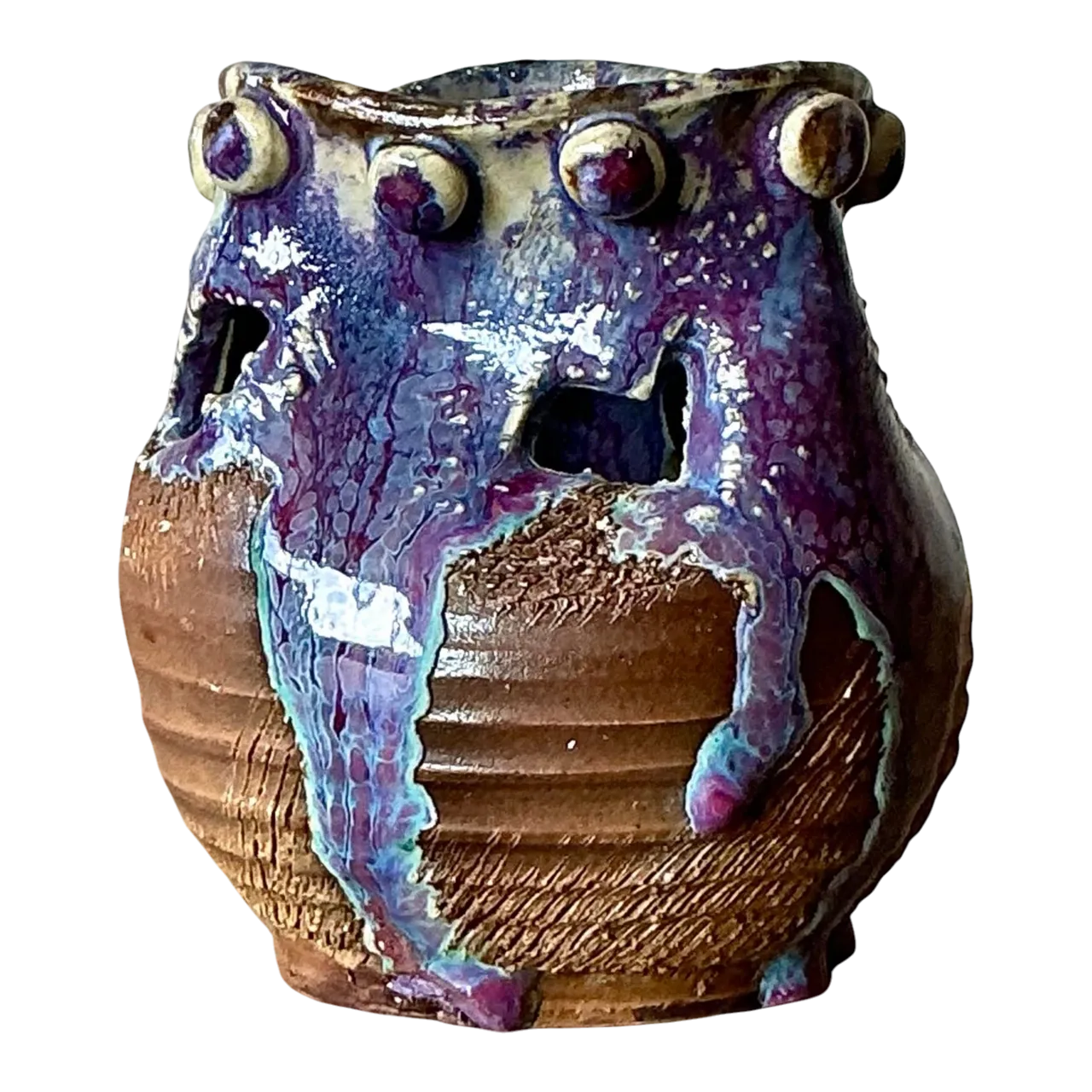 Vintage Boho Original Studio Pottery Vase - Ceramic, 3.75W x 4H