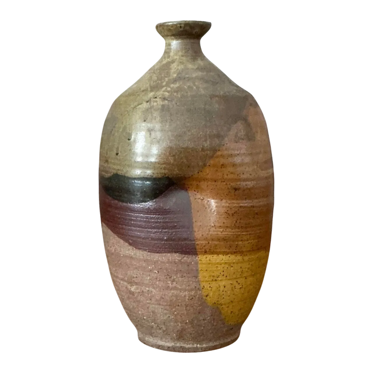 Vintage Boho Original Studio Pottery Vase - Ceramic, 5.75W x 10.5H