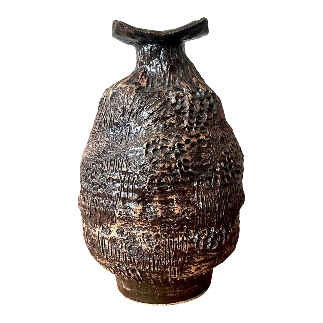 Vintage Boho Original Studio Pottery Vase - Ceramic, 7W x 11H