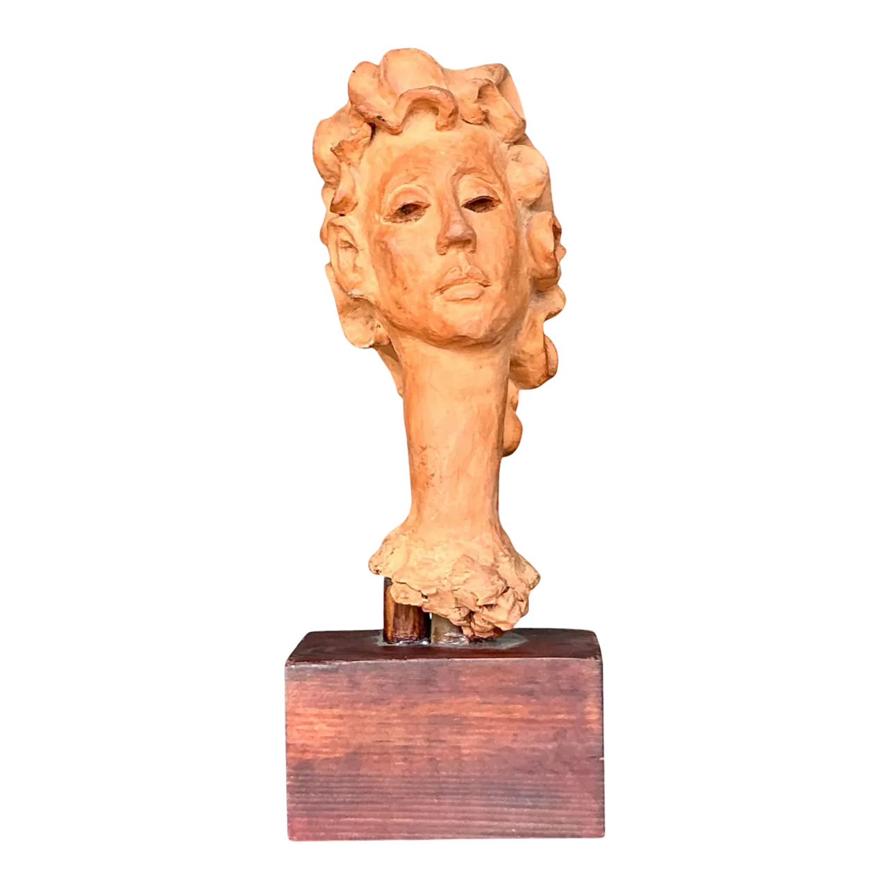 Vintage Boho Original Terracotta Bust of Woman
