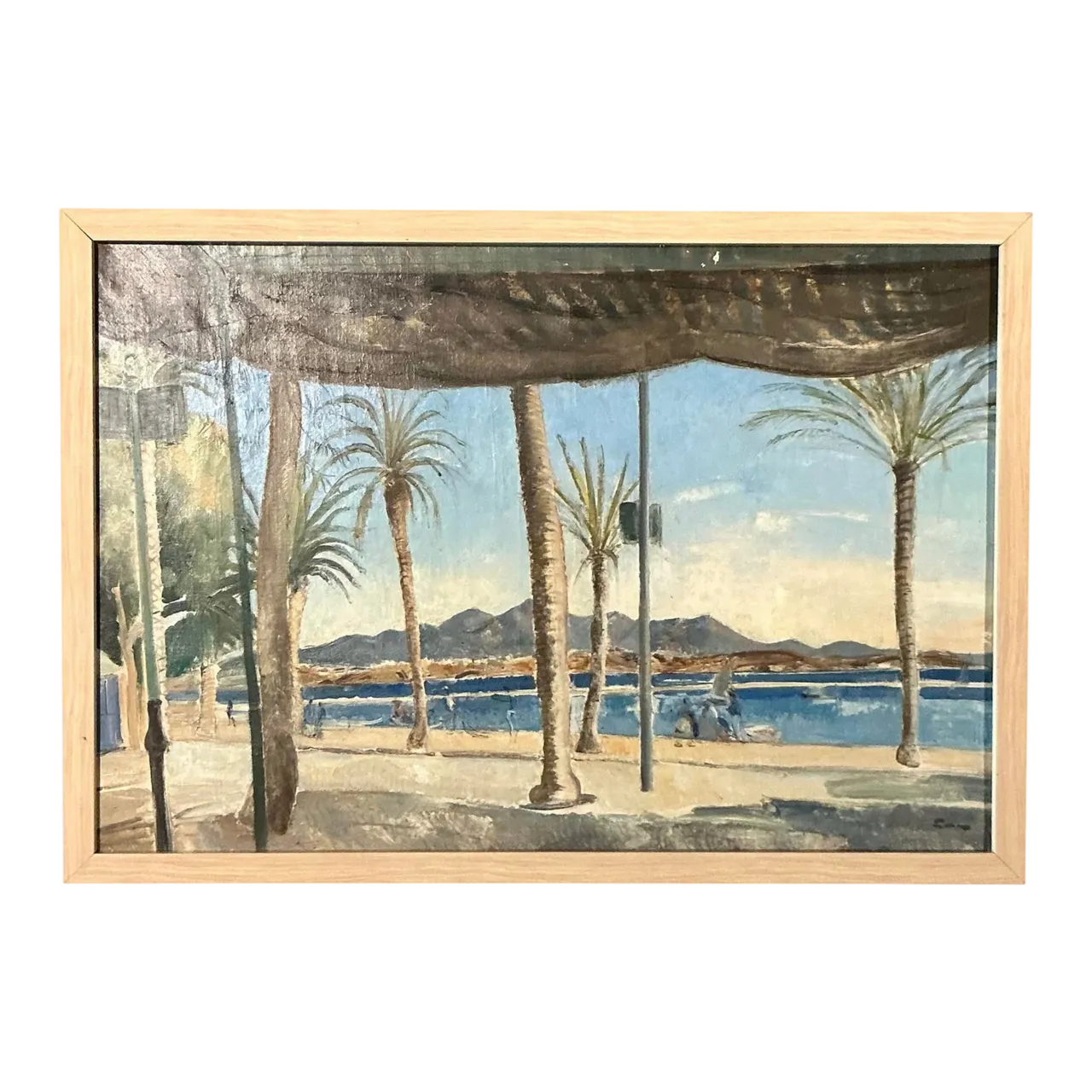 Vintage Boho Original Waterfront Oil on Canvas