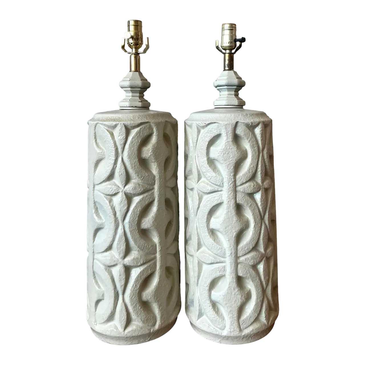 Vintage Boho Painted Ceramic Lamps - A Pair