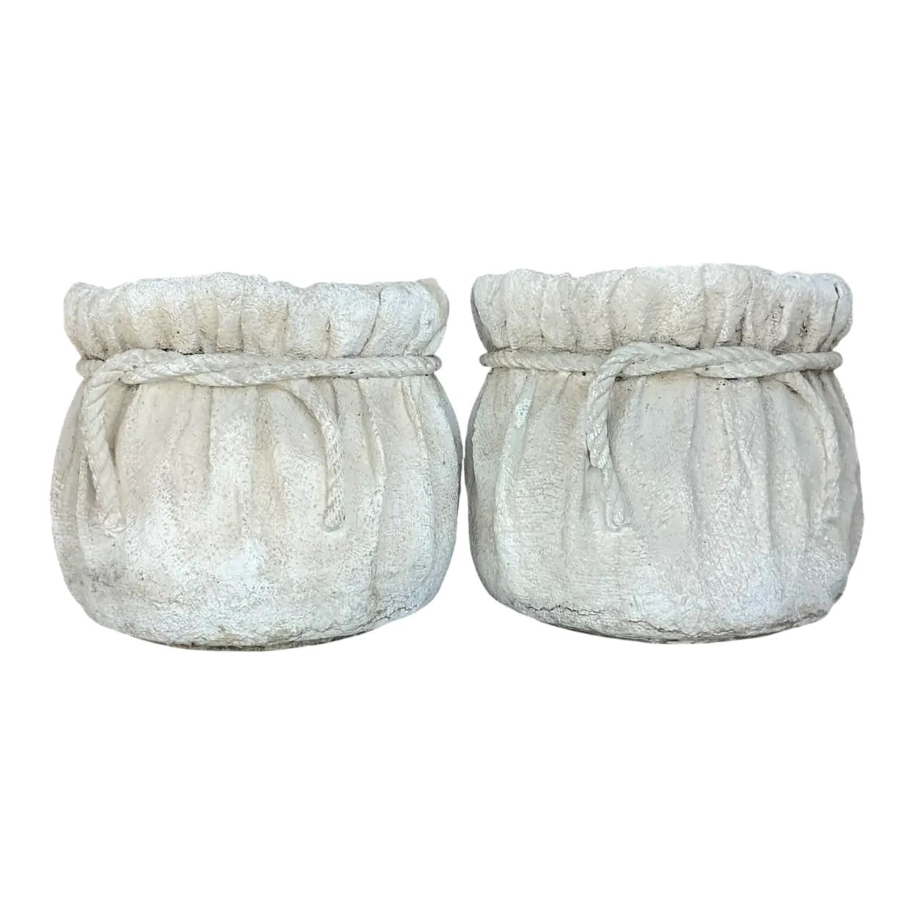 Vintage Boho Painted Terra Cotta Rope Planters - a Pair