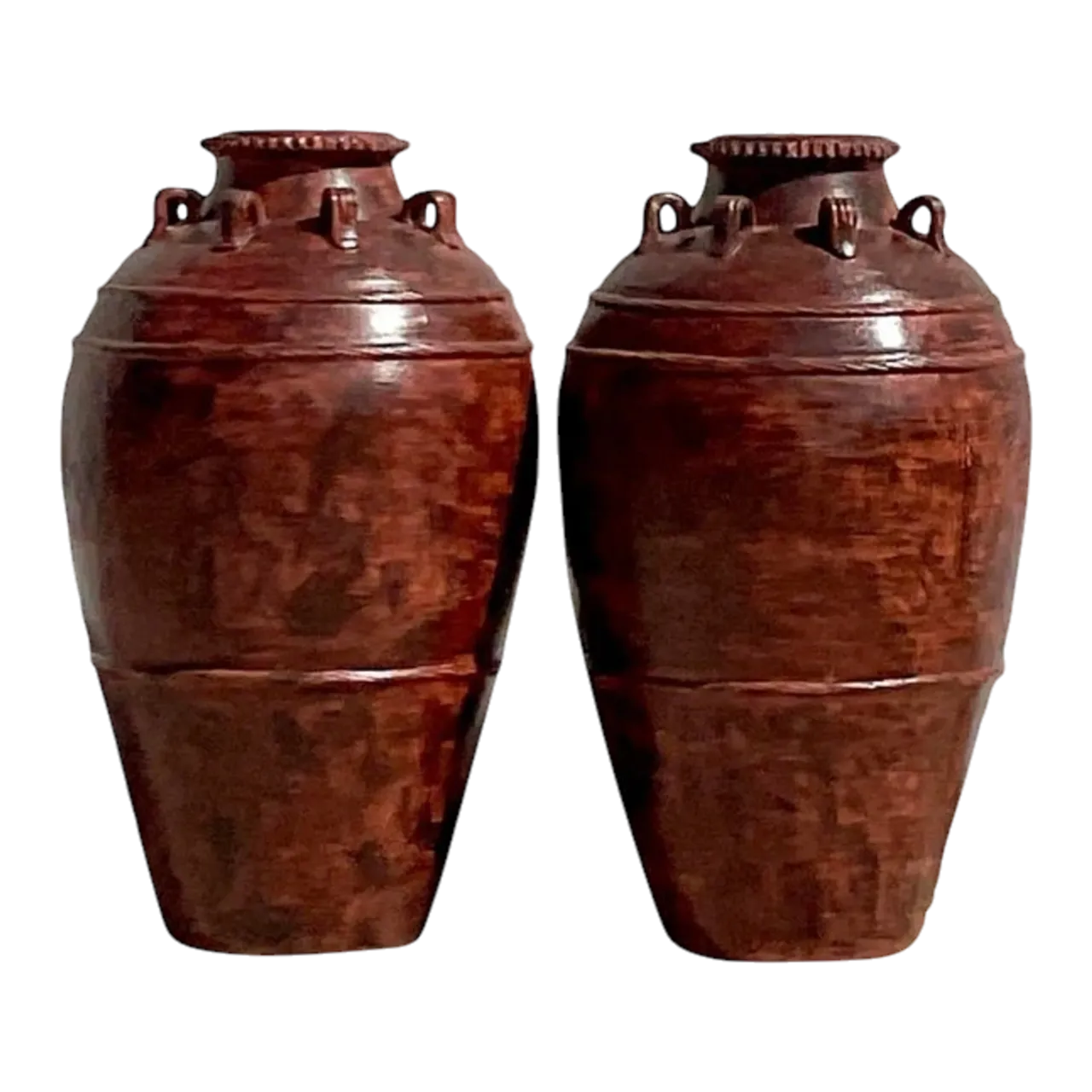 Vintage Boho Painted Terracotta Urn - a Pair