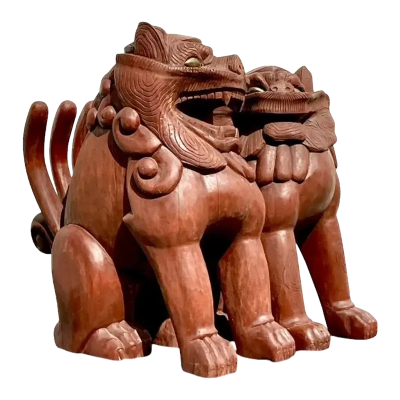 Vintage Boho Painted Wood Foo Lions - a Pair
