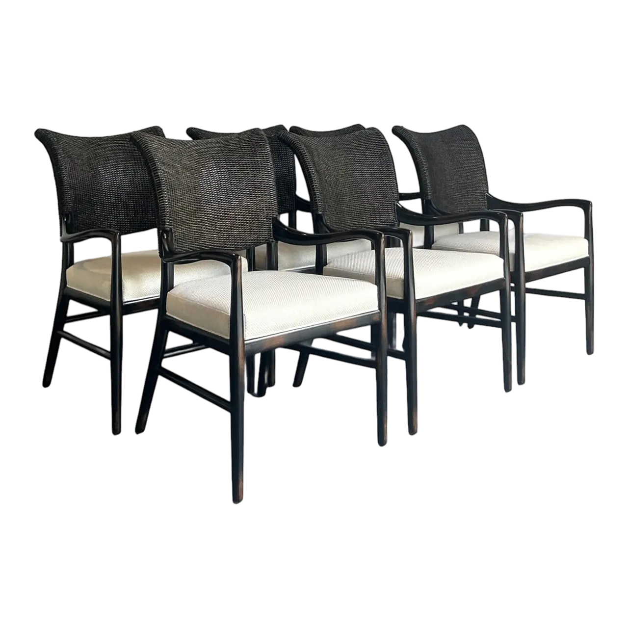Vintage Boho Palecek “Catalina Cane” Arm Chairs - Set of 6