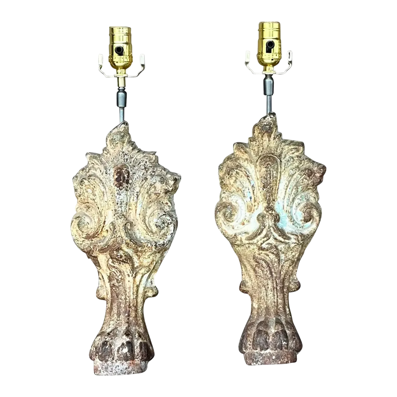 Vintage Boho Patinated Architectural Element Lamps - a Pair