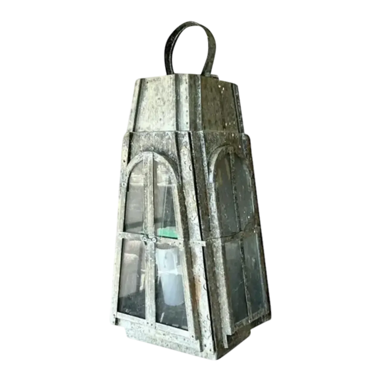Vintage Boho Patinated Arts and Crafts Exterior Light Sconce - Glass, 9W x 20.25H