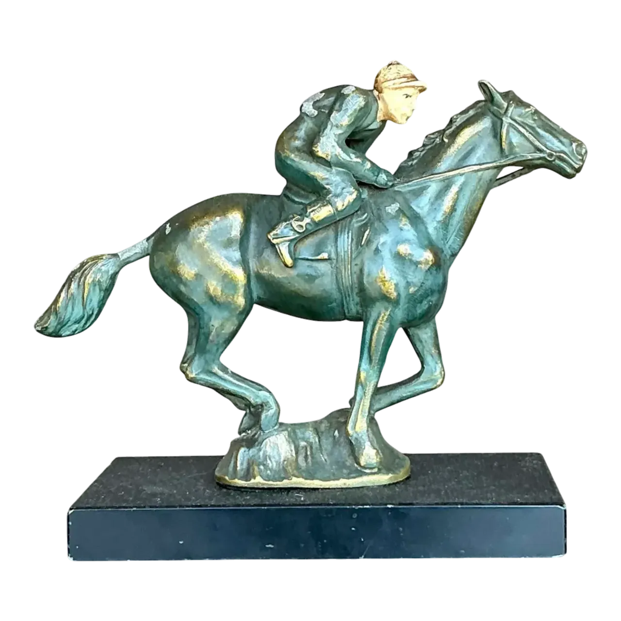 Vintage Boho Patinated Brass Horse and Rider