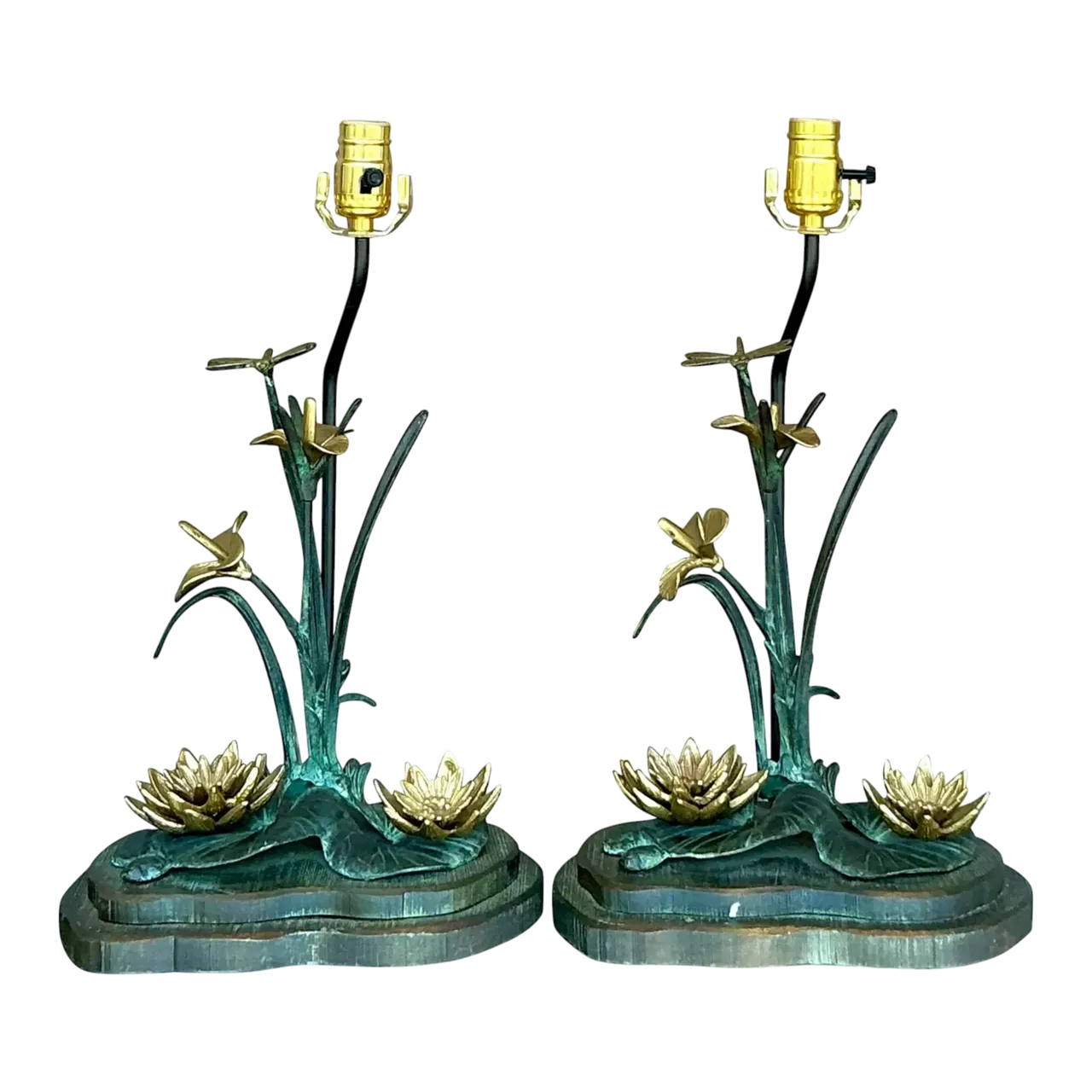 Vintage Boho Patinated Bronze Lily Pad Lamp