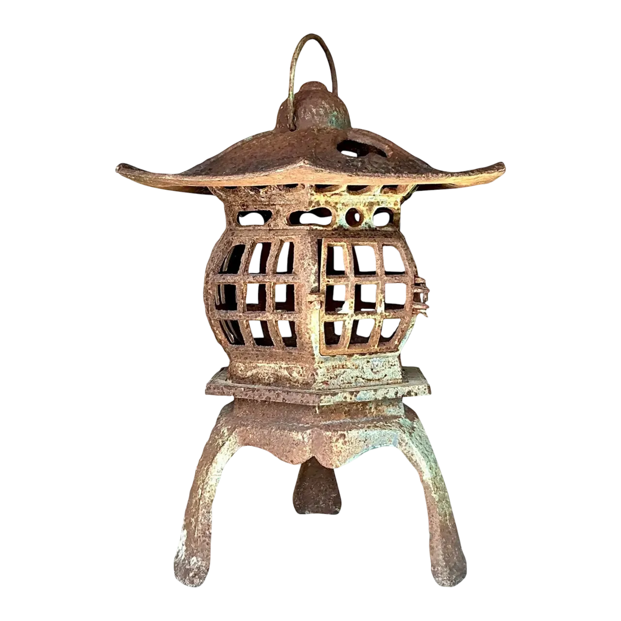 Vintage Boho Patinated Cast Iron Pagoda Lantern