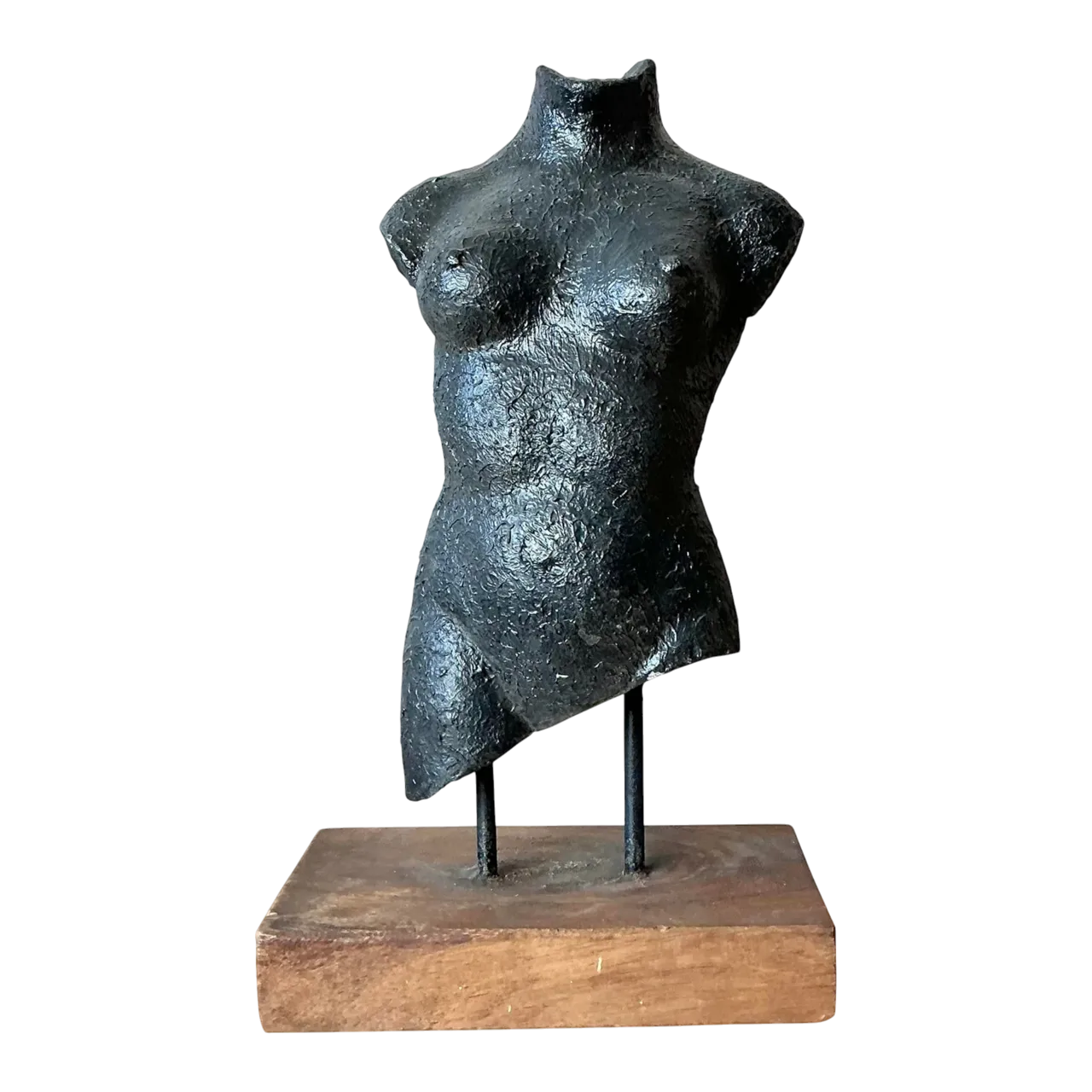 Vintage Boho Patinated Ceramic Female Torso Sculpture