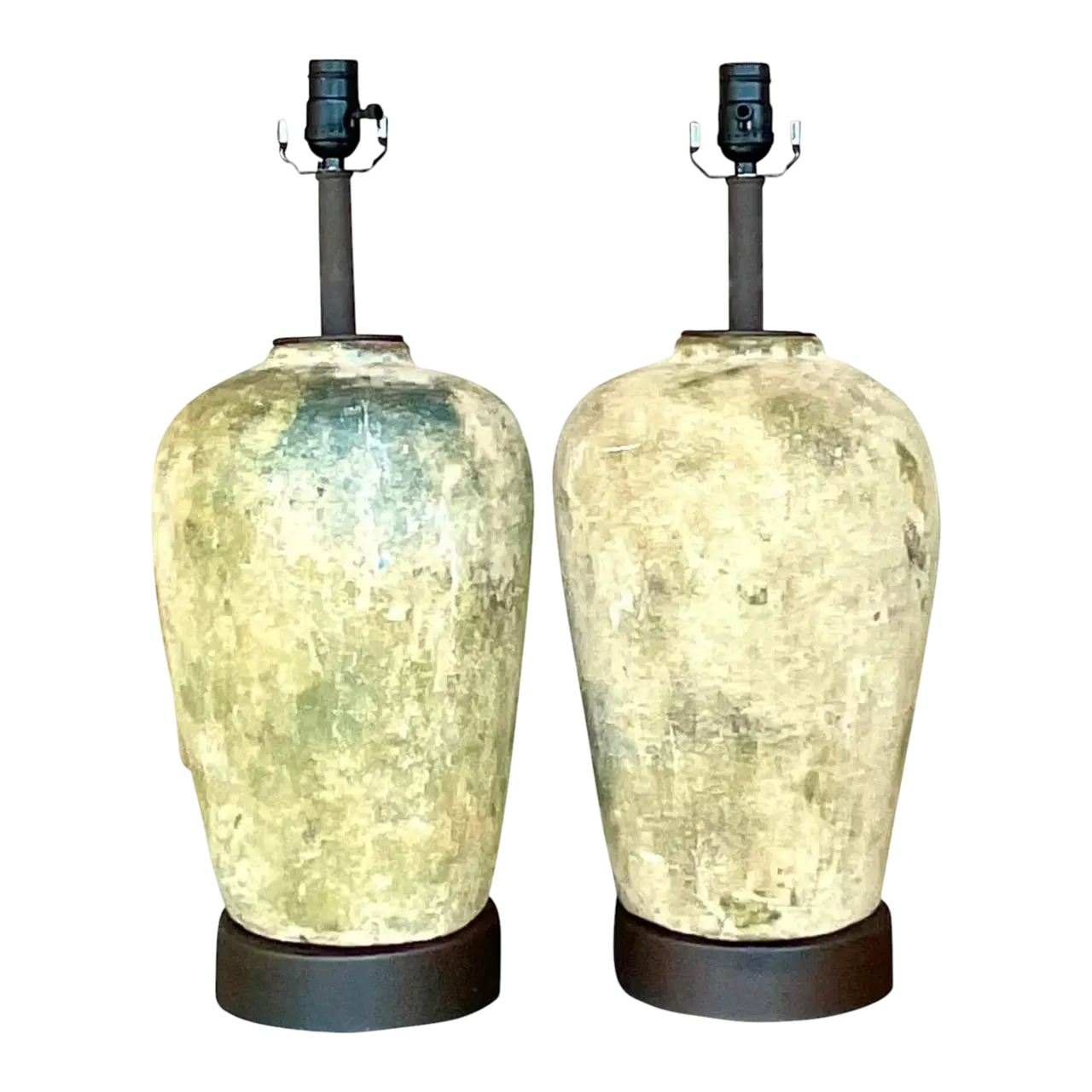 Vintage Boho Patinated Ceramic Table Lamps - a Pair