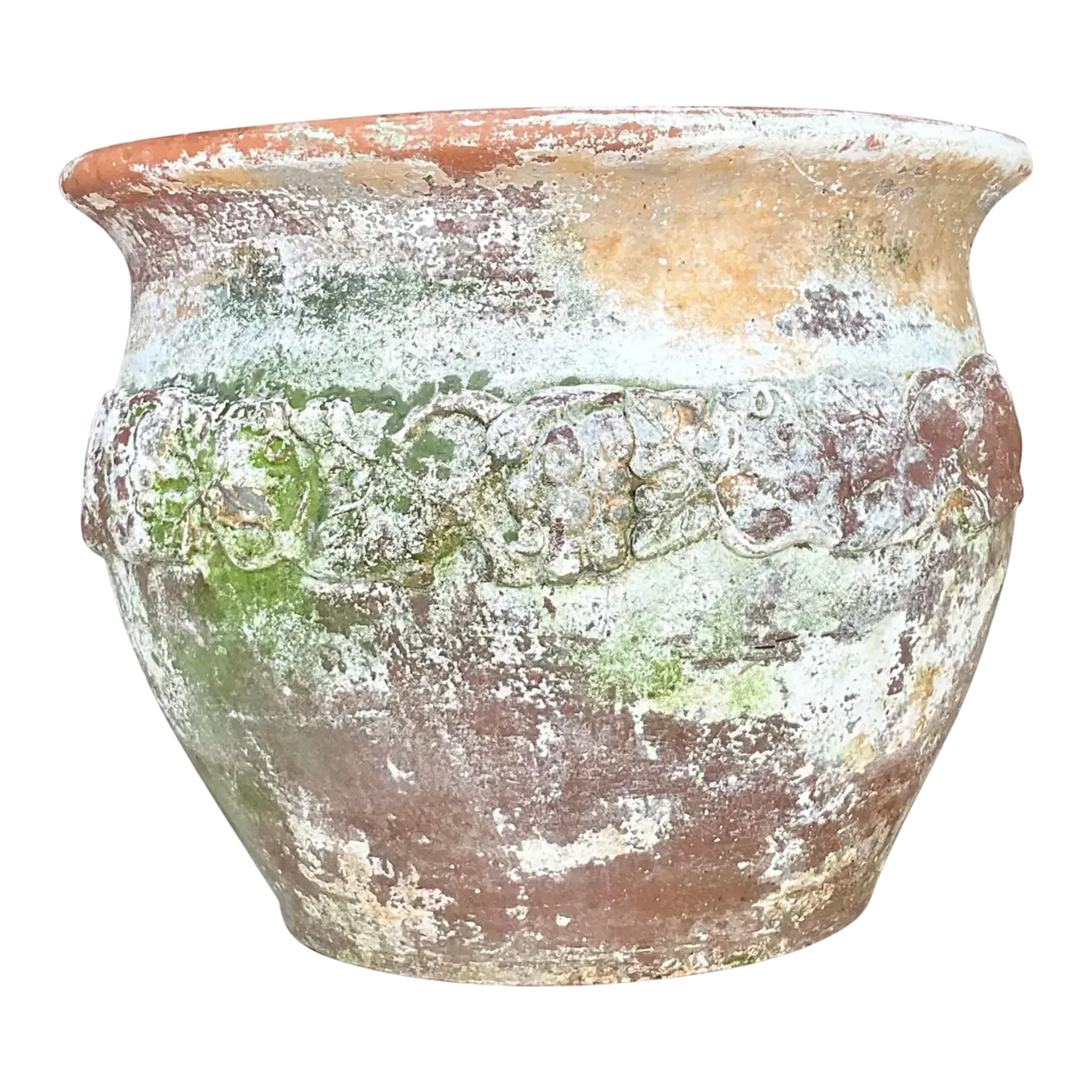 Vintage Boho Patinated Floral Band Terra Cotta Planter