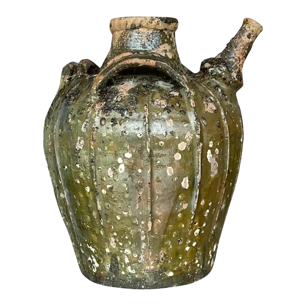 Vintage Boho Patinated Matte Glazed Ceramic Urn