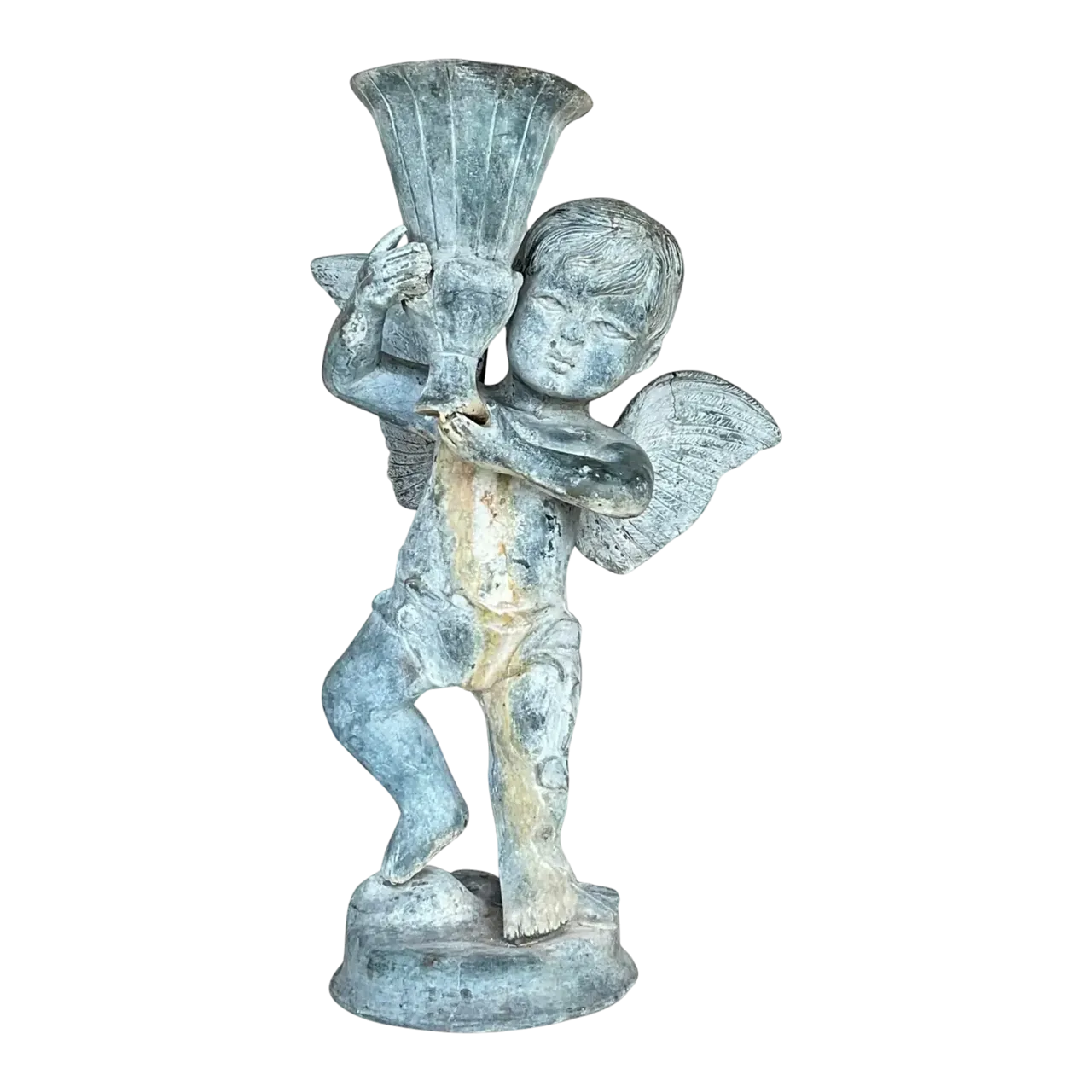 Vintage Boho Patinated Metal Putti Angel