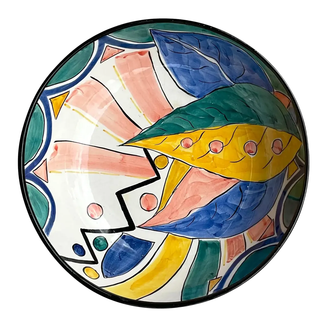 Vintage Boho Pereiras Portugal Glazed Ceramic Hand Painted Bowl