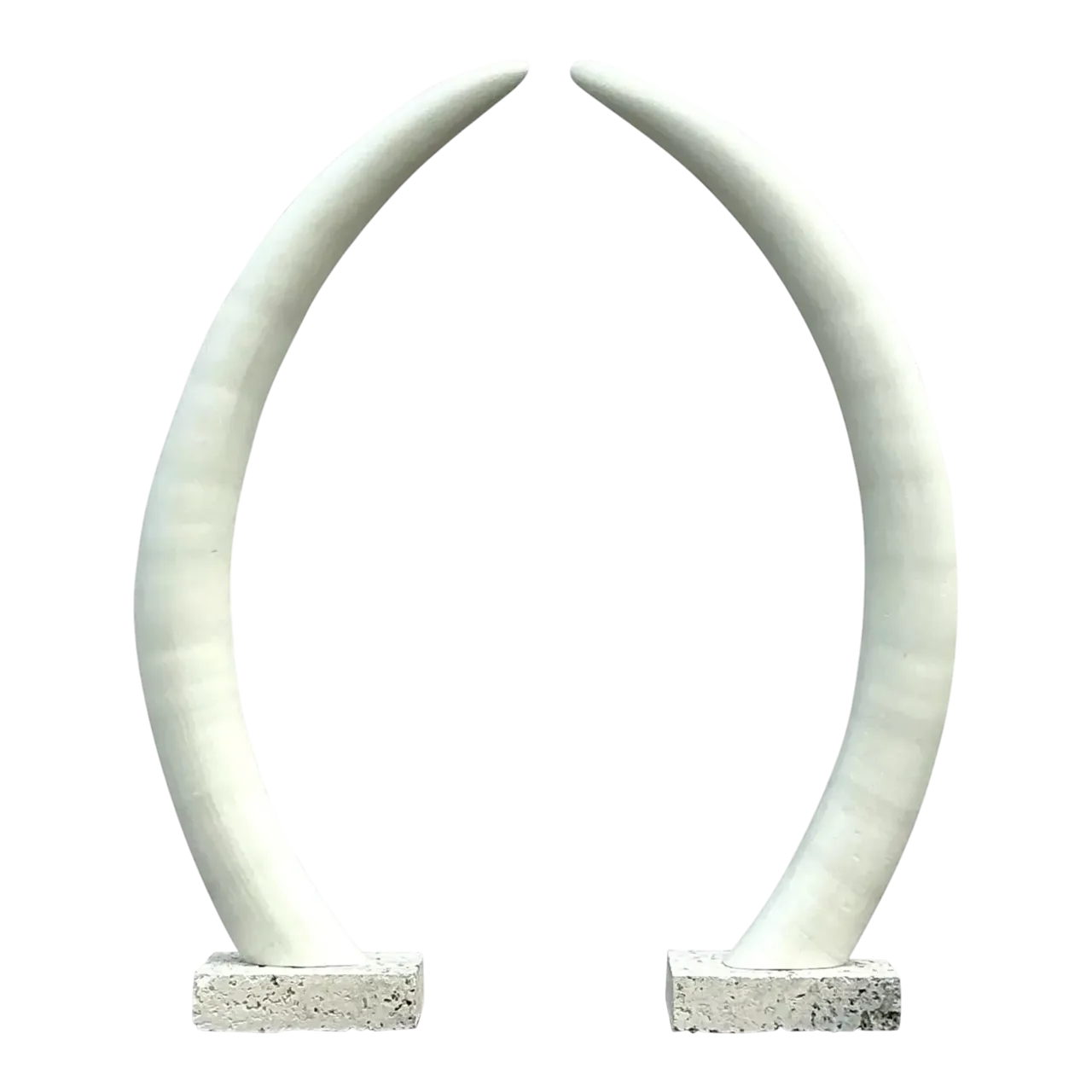 Vintage Boho Plaster Elephant Tusks on Coquina Plinth - a Pair