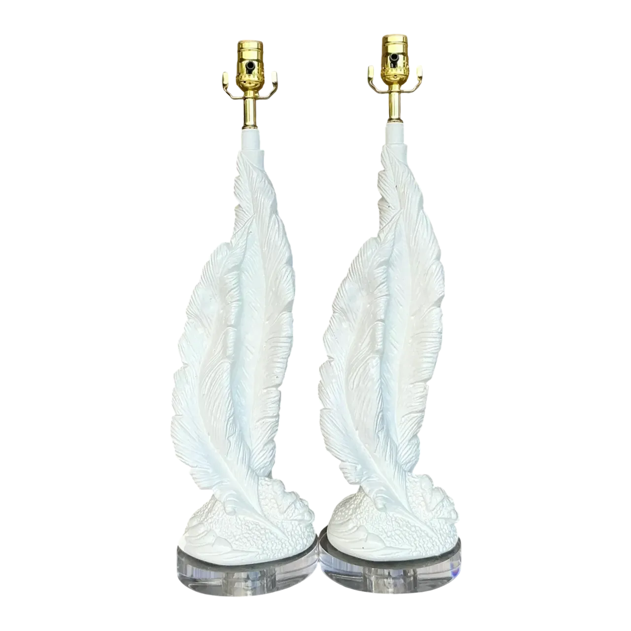 Vintage Boho Plaster Twisted Feather Lamps - a Pair