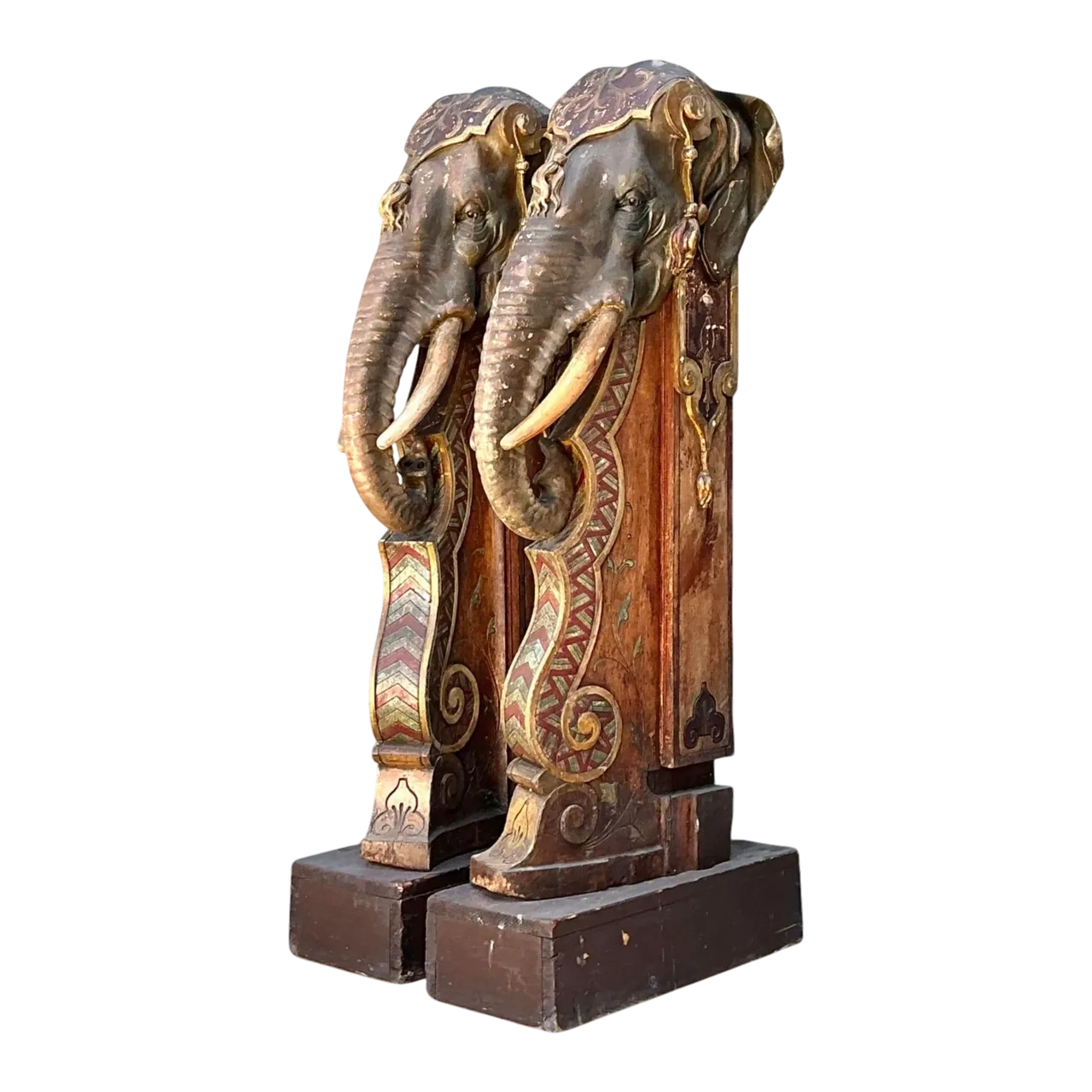 Vintage Boho Polychromed Elephant Statues - A Pair