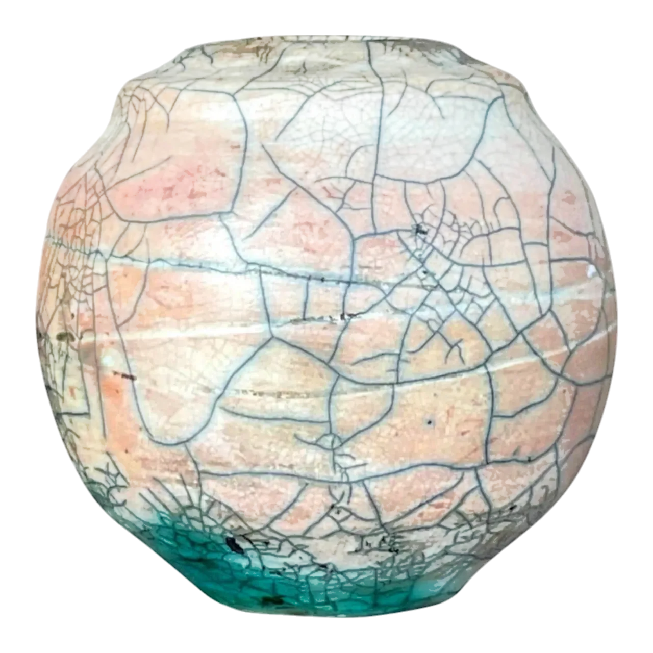 Vintage Boho Raku Fired Vase - Pottery, 6W x 6H