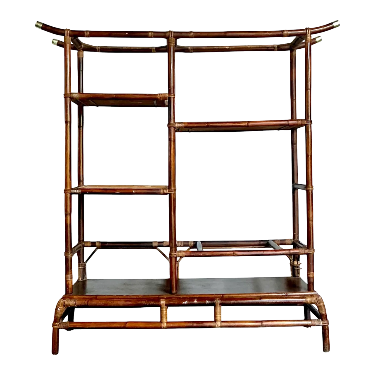 Vintage Boho Rattan Pagoda Etagere After John Wisner for Ficks Reed