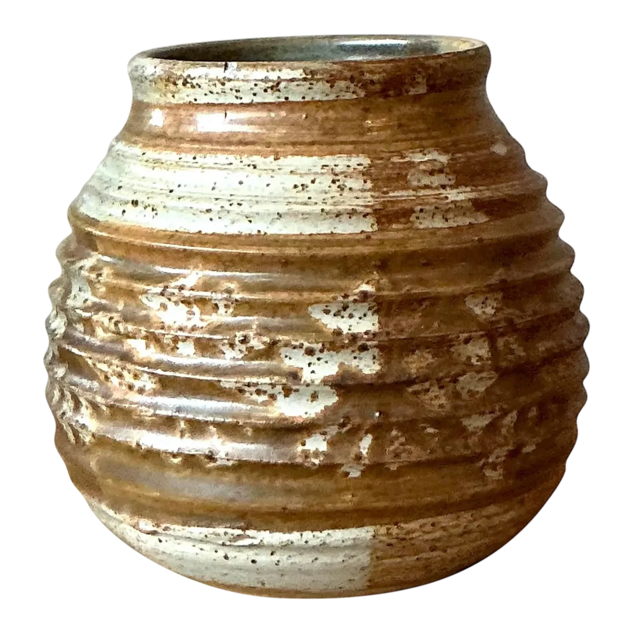 Vintage Boho Ribbed Studio Pottery Vase - Ceramic, 5.75W x 6H