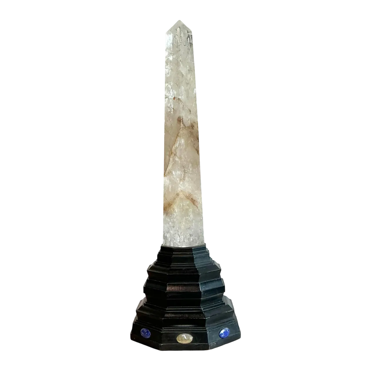Vintage Boho Rock Crystal Obelisk on Jeweled Pedestal