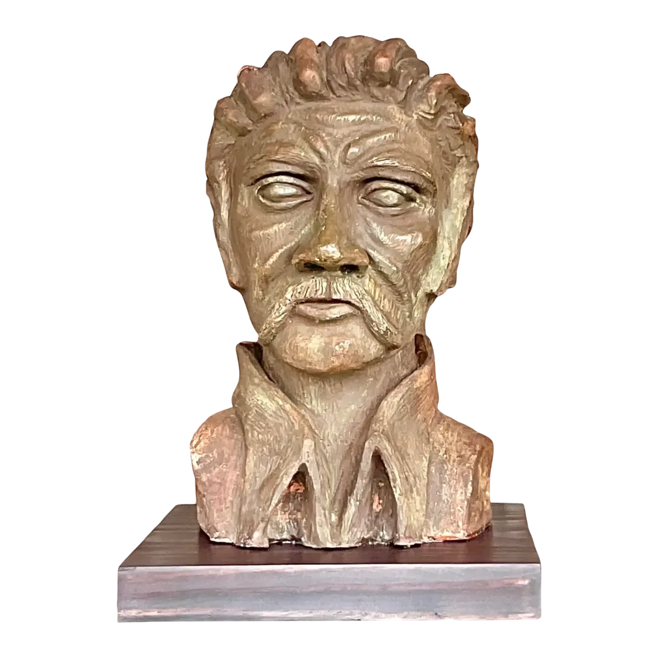 Vintage Boho Sculpted Clay Bust of Man