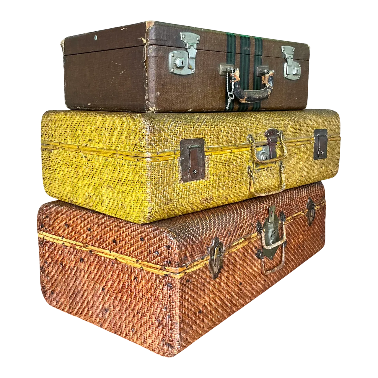 Vintage Boho Set Of Three Vintage Suitcases