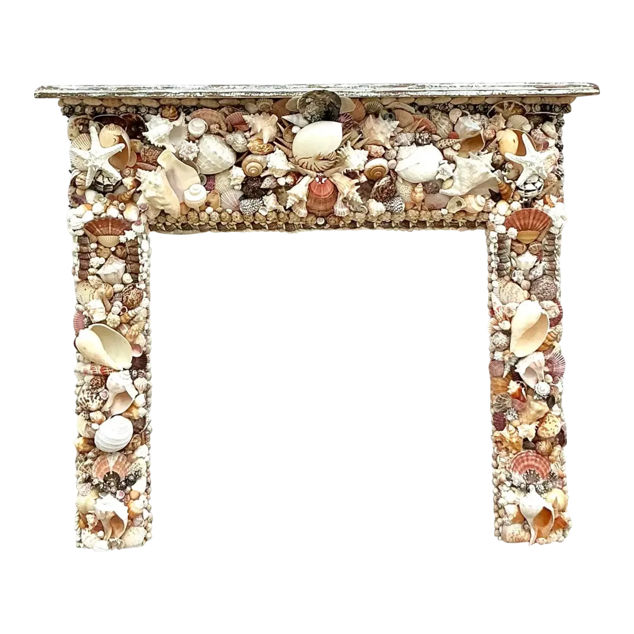 Vintage Boho Shell Encrusted Fireplace Surround - Shell, 60W x 51H