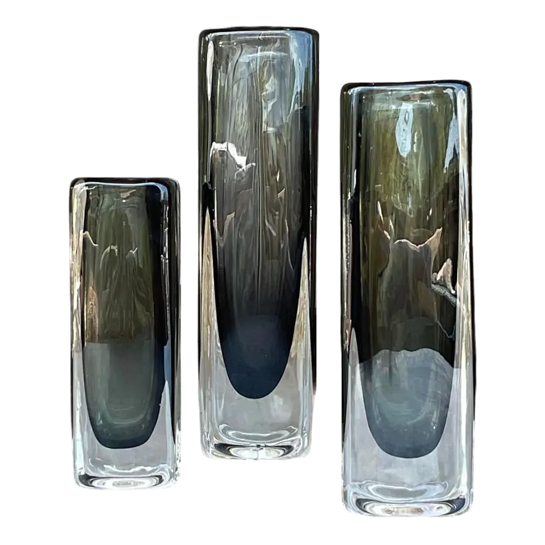 Vintage Boho Signed Art Glass Trio of Bud Vases