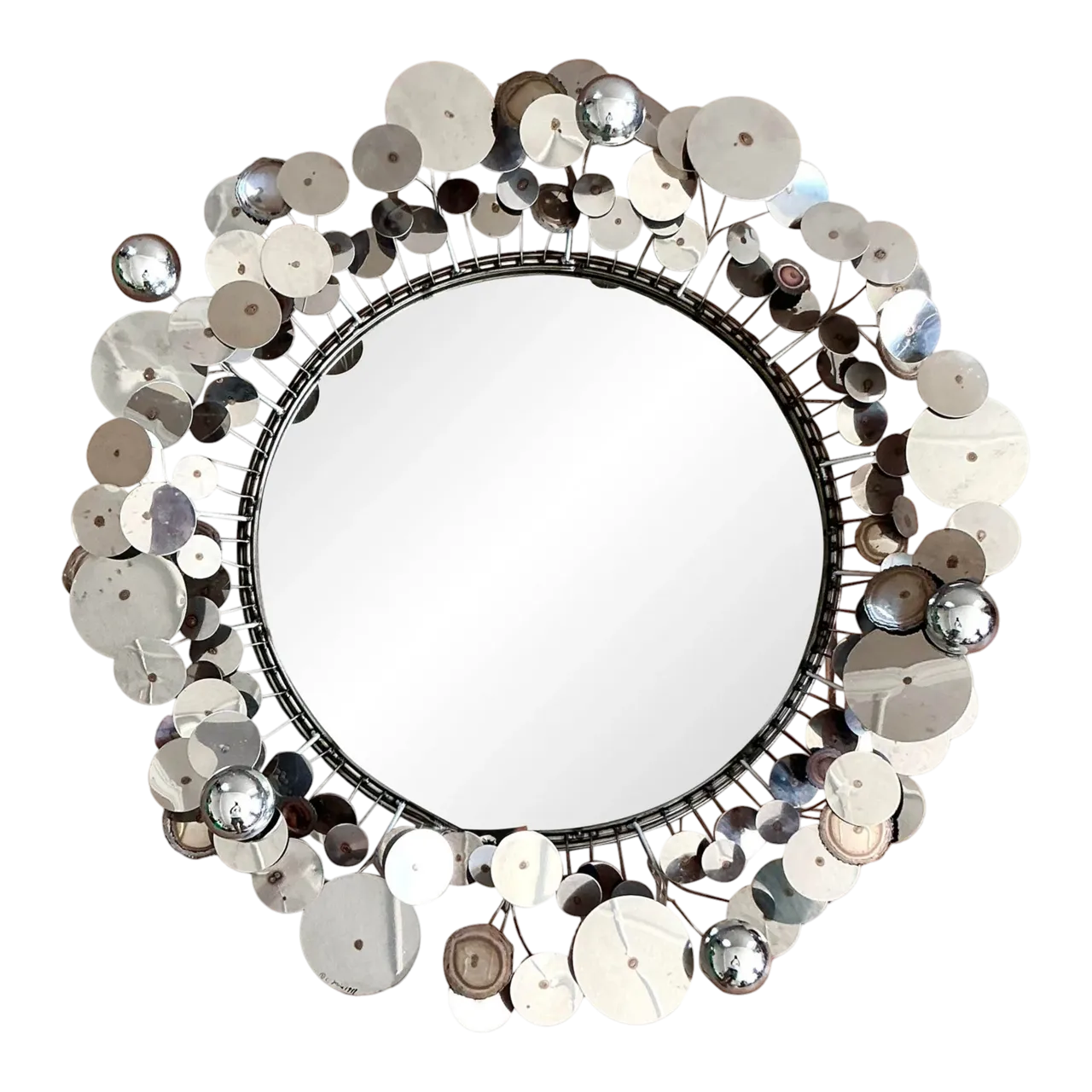 Vintage Boho Signed Curtis Jere Chrome “Raindrops” Mirror