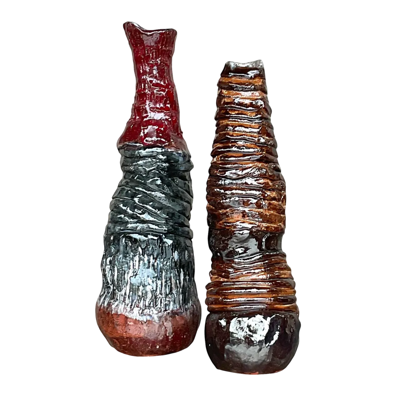 Vintage Boho Signed Hand Made Studio Pottery Vases - a Pair