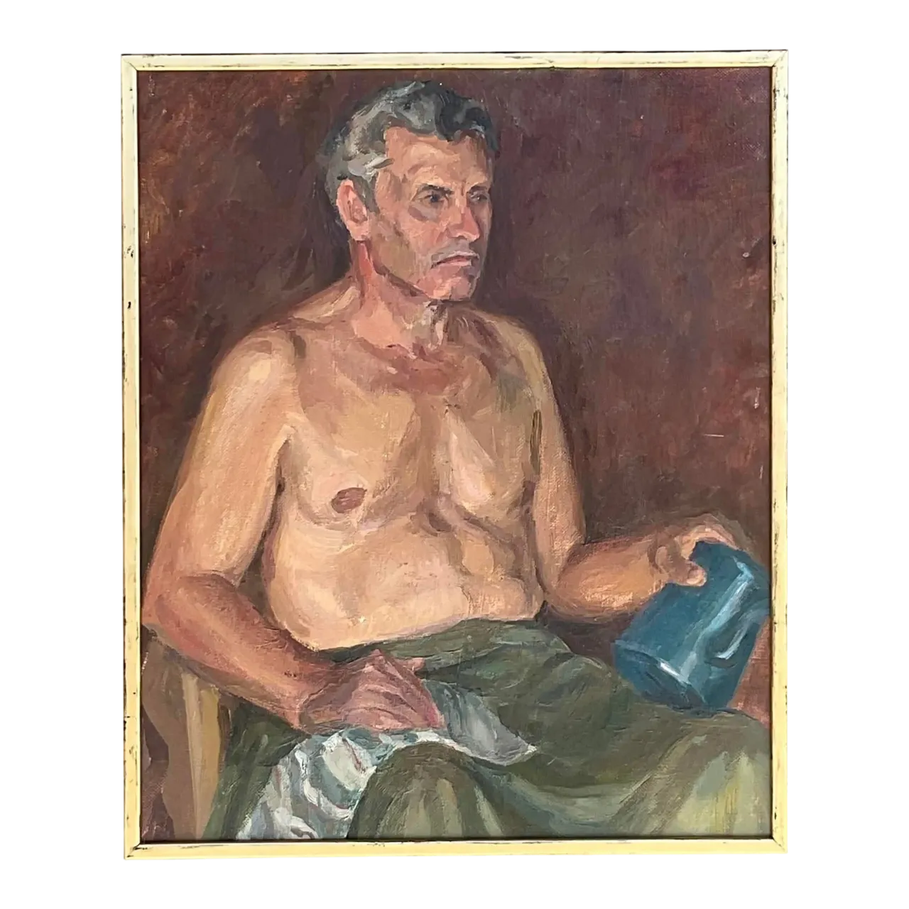Vintage Boho Signed Original Oil Portrait of Man