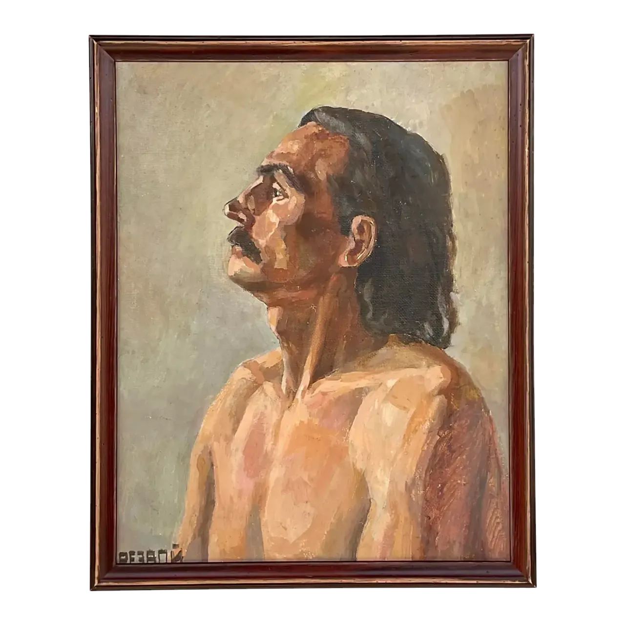Vintage Boho Signed Original Oil Portrait on Board - Canvas, 17W x 21H