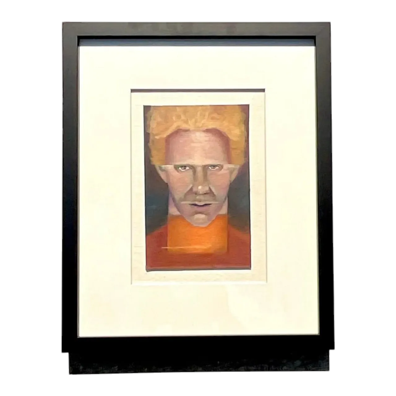 Vintage Boho Signed Original Oil Portrait on Board - Glass, 17.75W x 21.75H