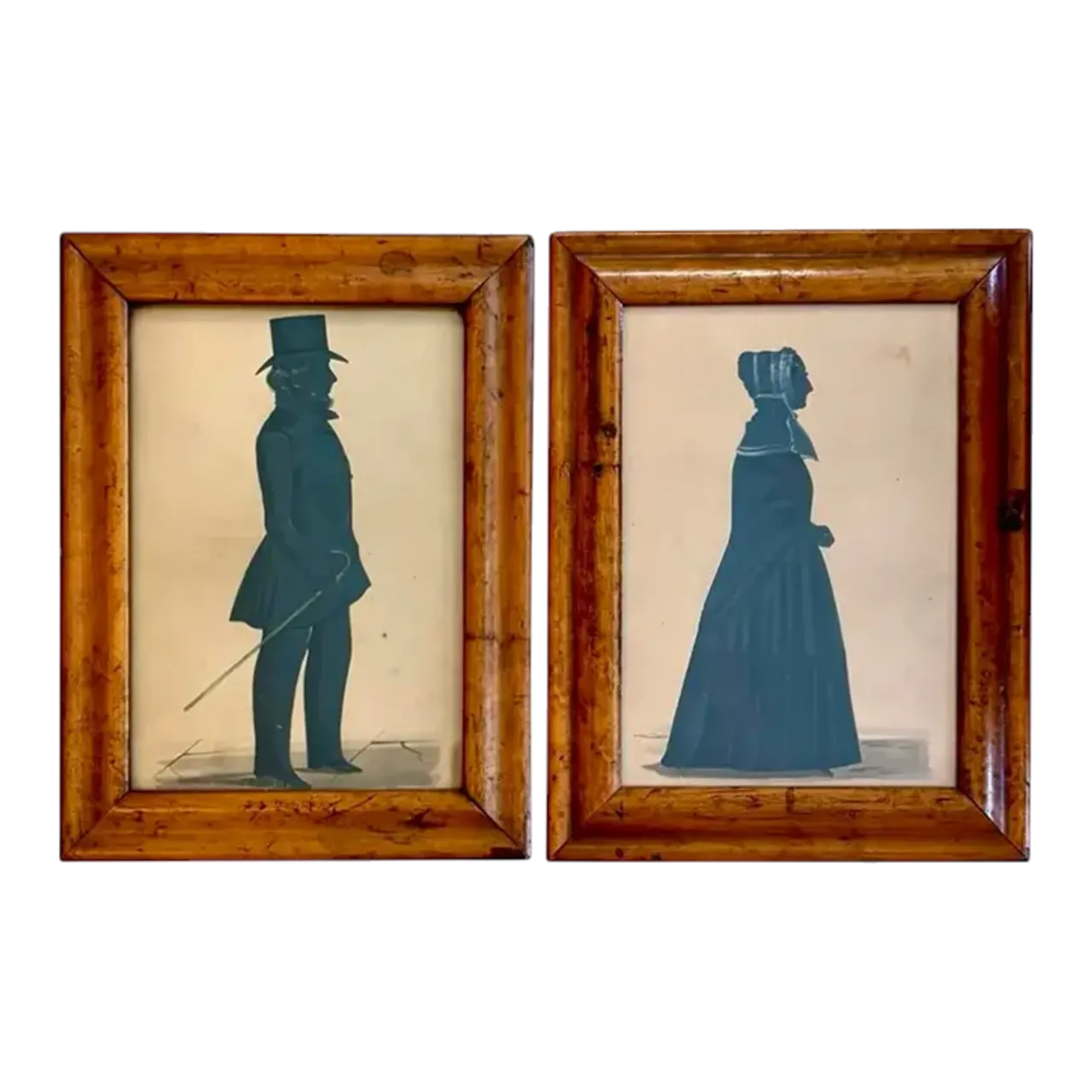 Vintage Boho Silloutte Drawing in Burled Wood Frame