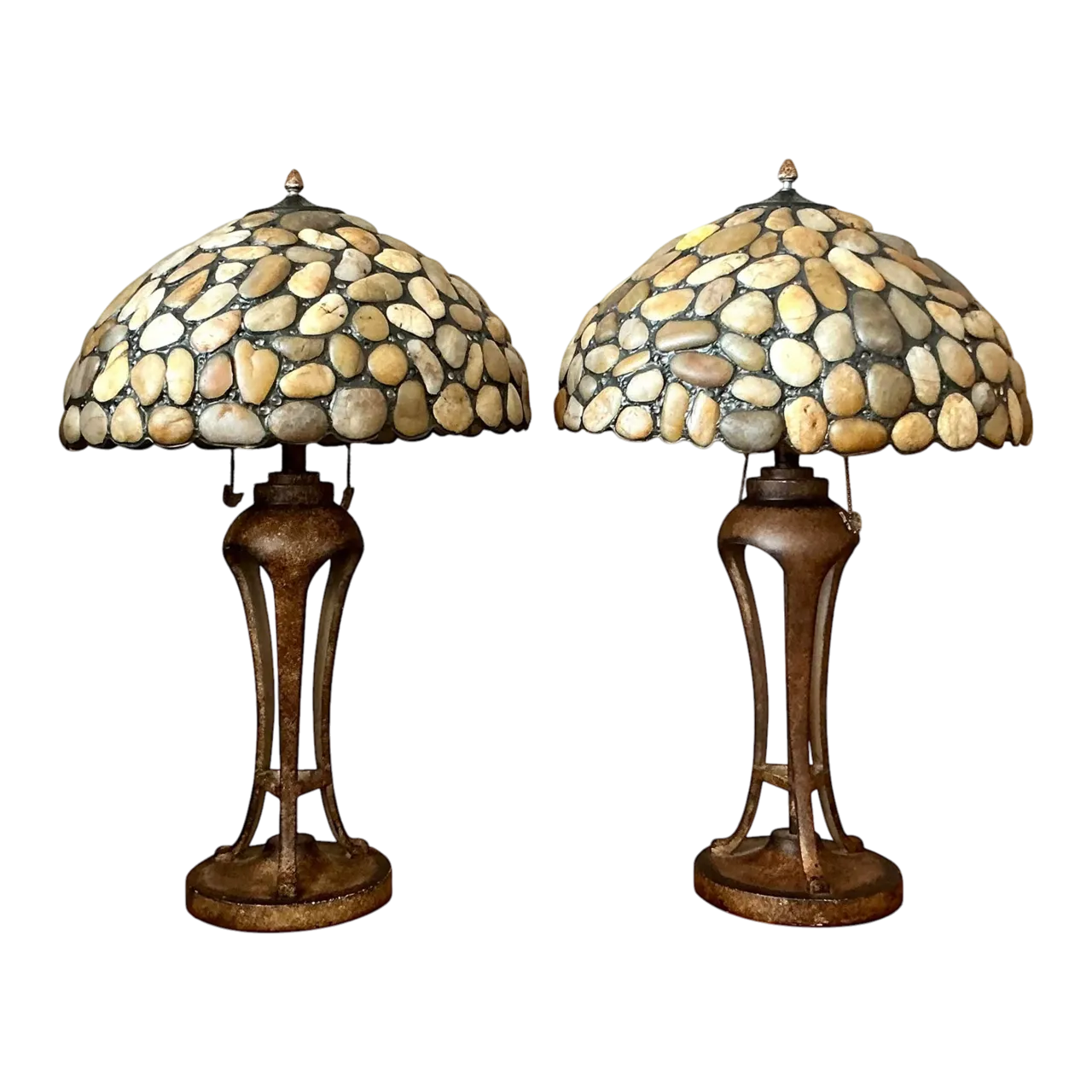 Vintage Boho Sliced Stone Lamps - A Pair