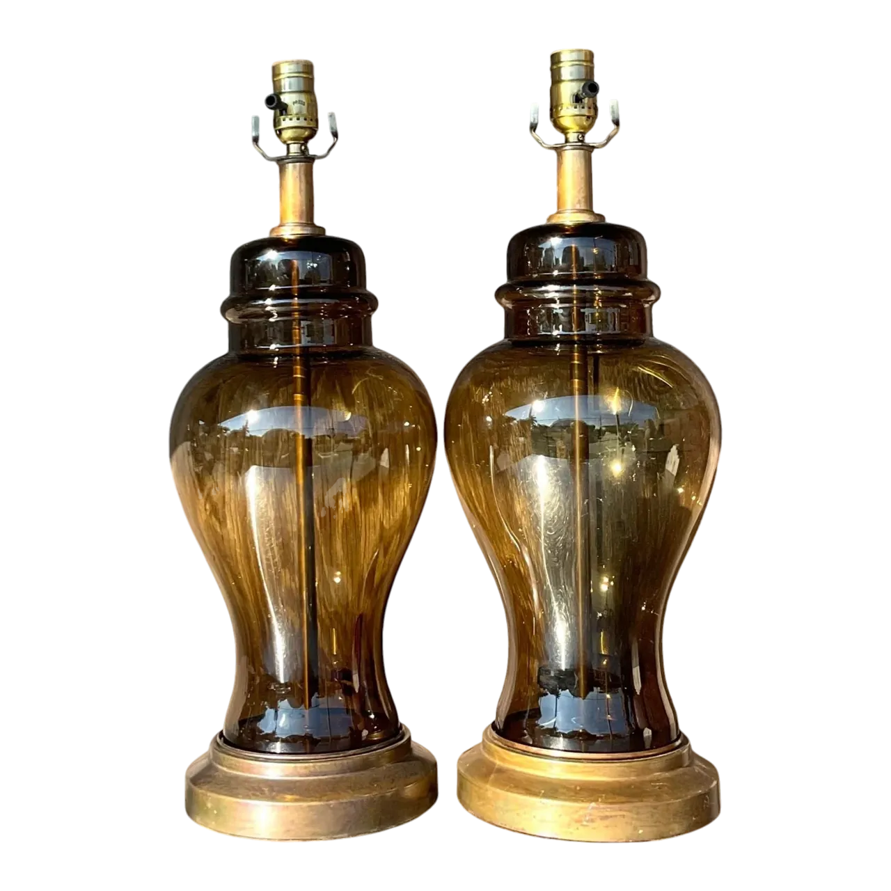 Vintage Boho Smoked Glass Ginger Jar Lamps - a Pair