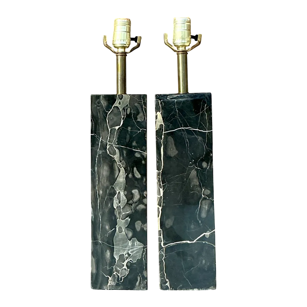 Vintage Boho Solid Black Marble Lamps - a Pair