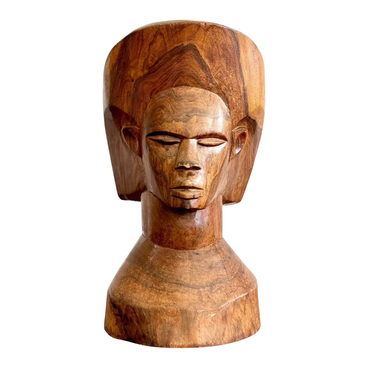 Vintage Boho Solid Wood Carved Bust