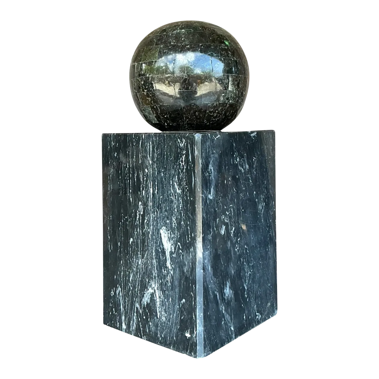 Vintage Boho Stacked Stone and Marble Geometric Sphere Sculpture
