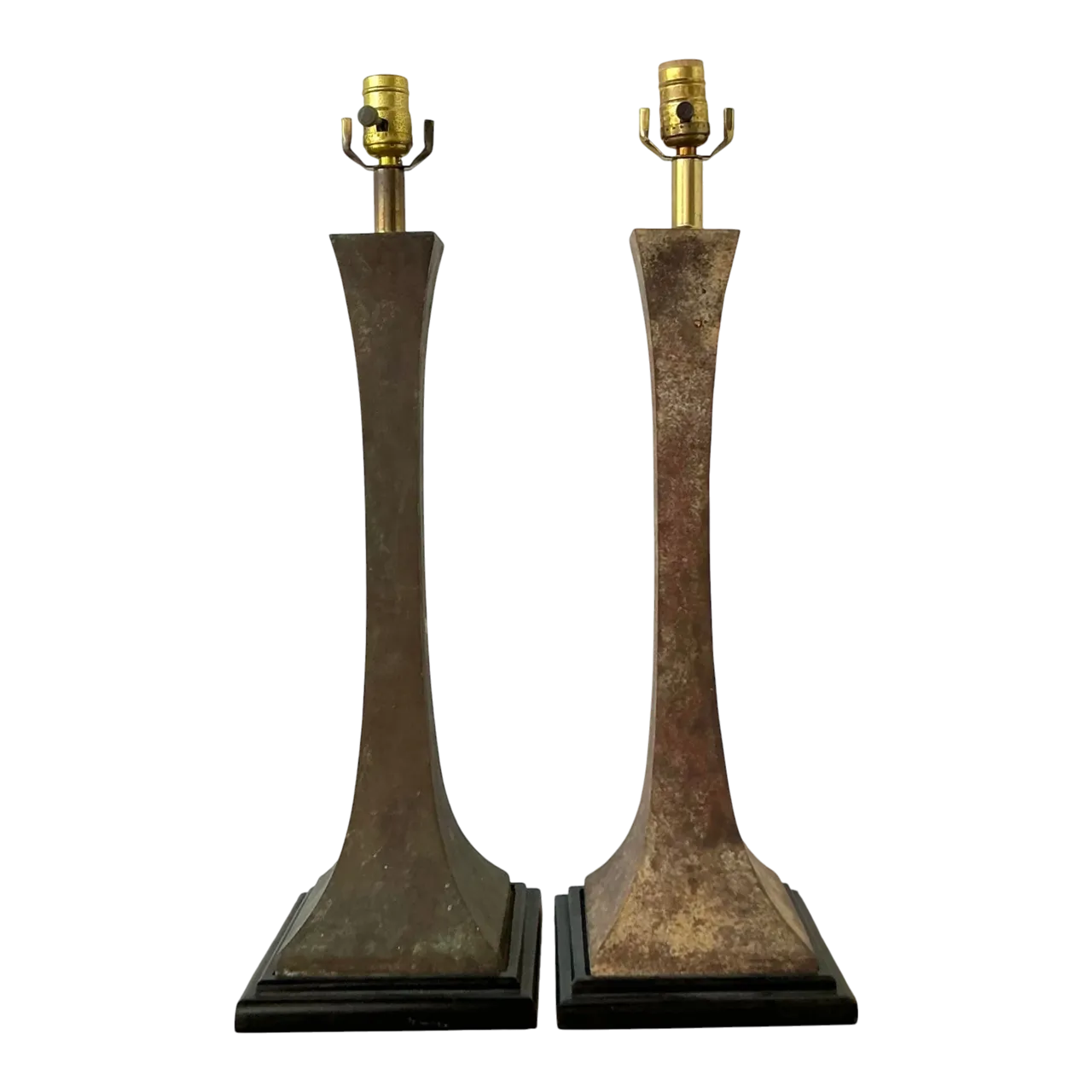 Vintage Boho Stewart Ross James Verdigris Bronze Lamps - A Pair