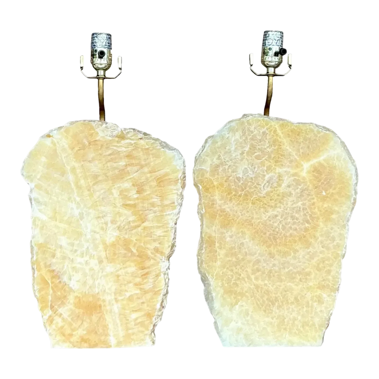 Vintage Boho Stone Slab and Lucite Lamps - a Pair