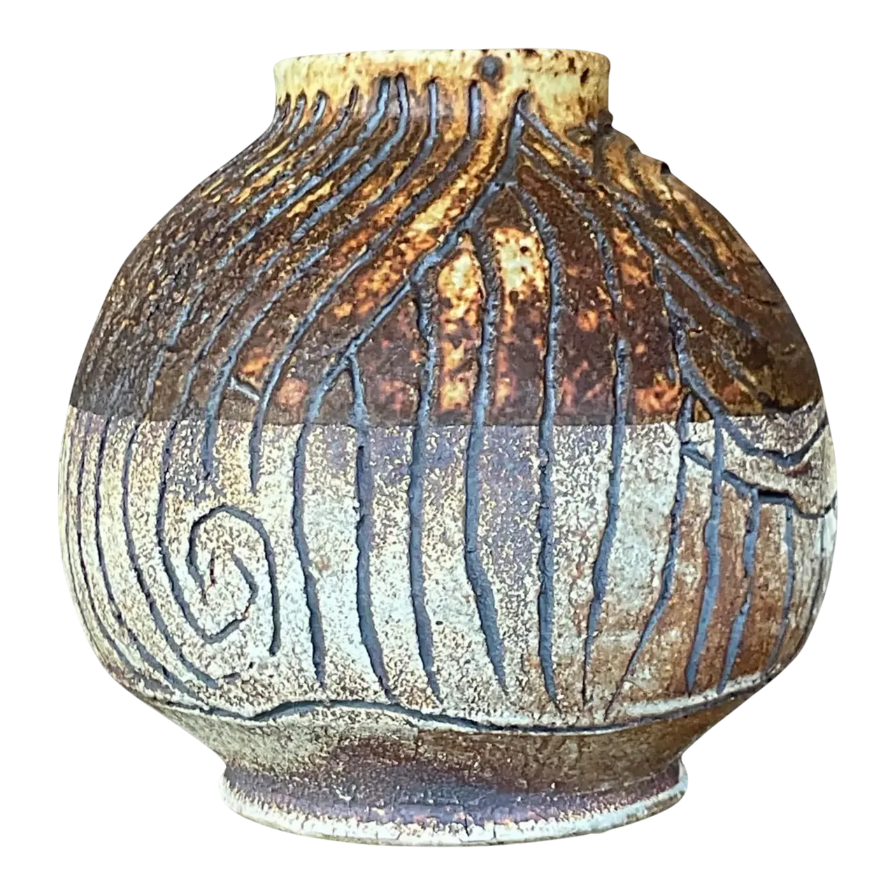 Vintage Boho Studio Pottery Scored Vase