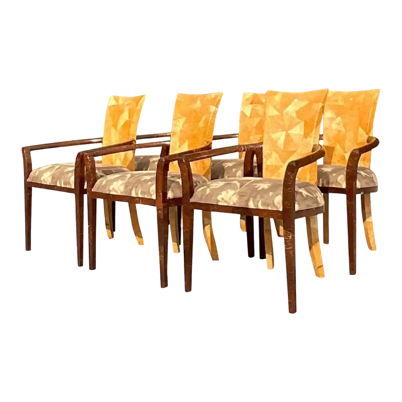 Vintage Boho Tessellated Coconut Shell Dining Chairs - Set of 6