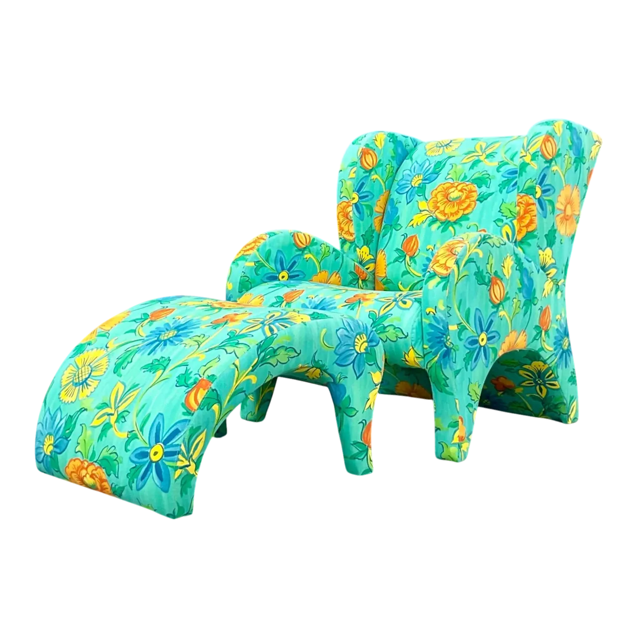 Vintage Boho Thayer Coggin Floral Chair and Ottoman Set