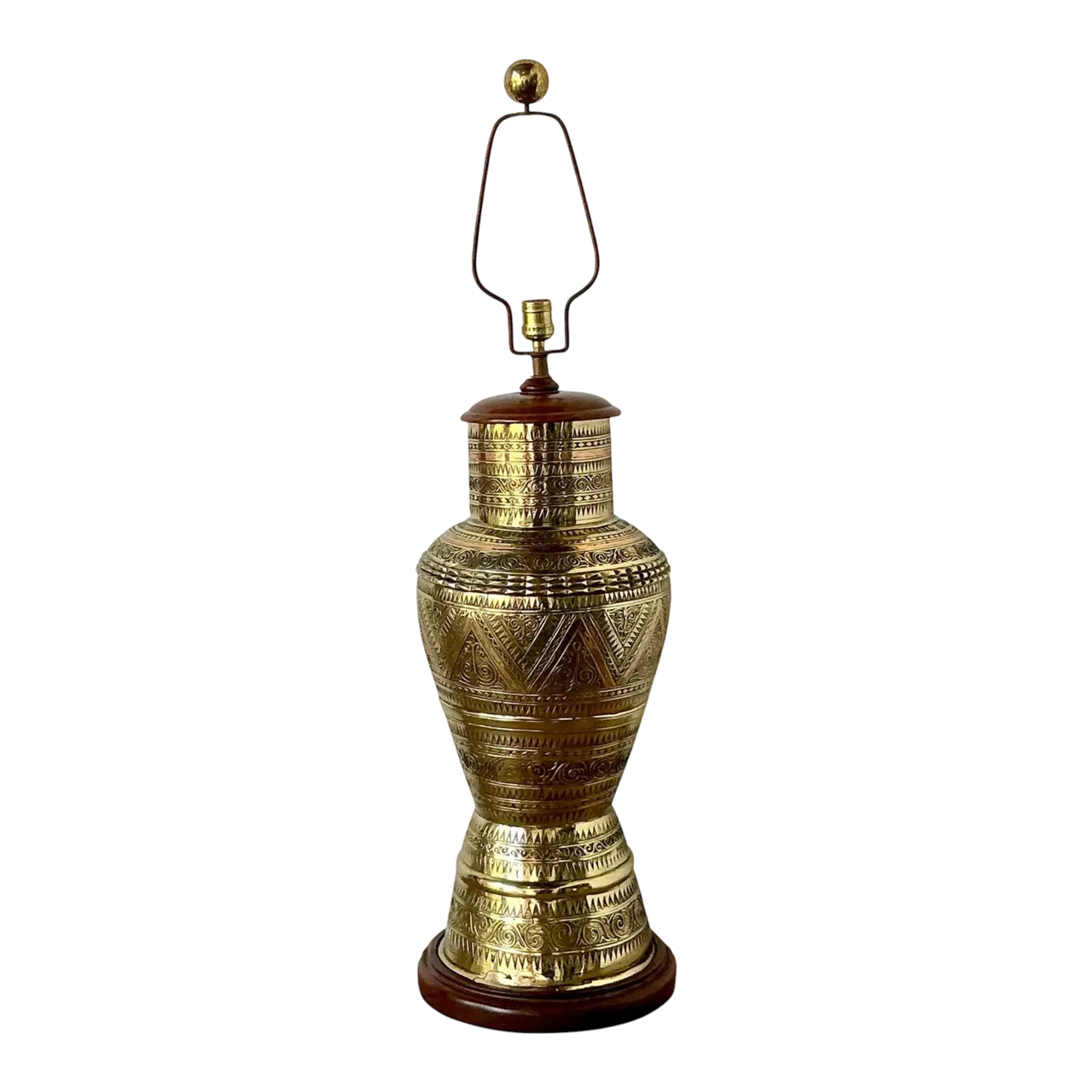 Vintage Boho Tooled Brass Lamp